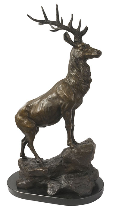 Stag(Right Bronze Sculpture On Marble Base